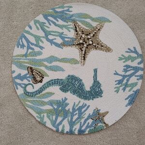 New Round Ocean-Themed Placemat with Seahorse and Starfish